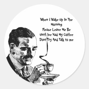 Mustache Man trinkt Kaffee Retro Art Runder Aufkleber