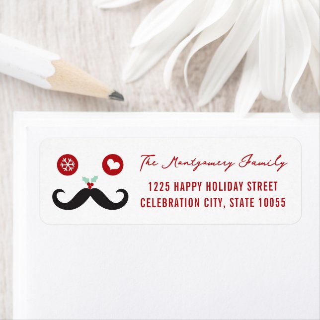 Mustache Mistletoes Snowflake Holiday Address (Insitu)