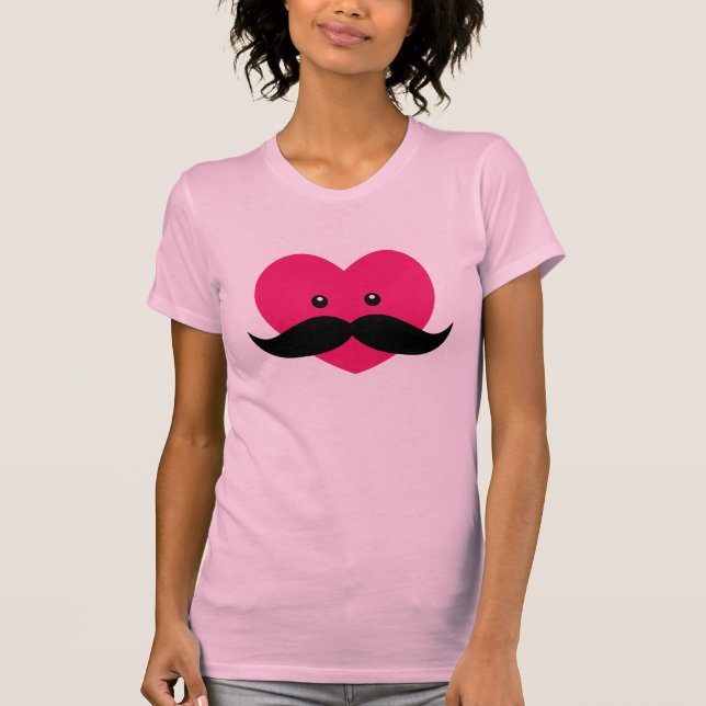 Mustache mit niedlich rosa Herz T-Shirt (Vorderseite)