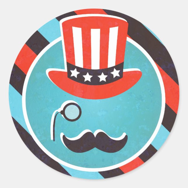 Mustache Monocle 4. Juli Party Stickers (Vorderseite)