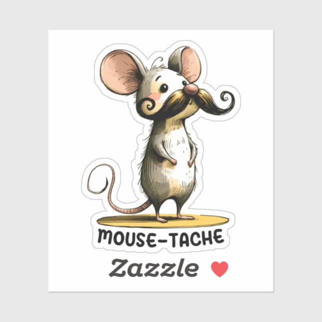 Mustache Mouse - Punny Cartoon Sticker (Blatt)