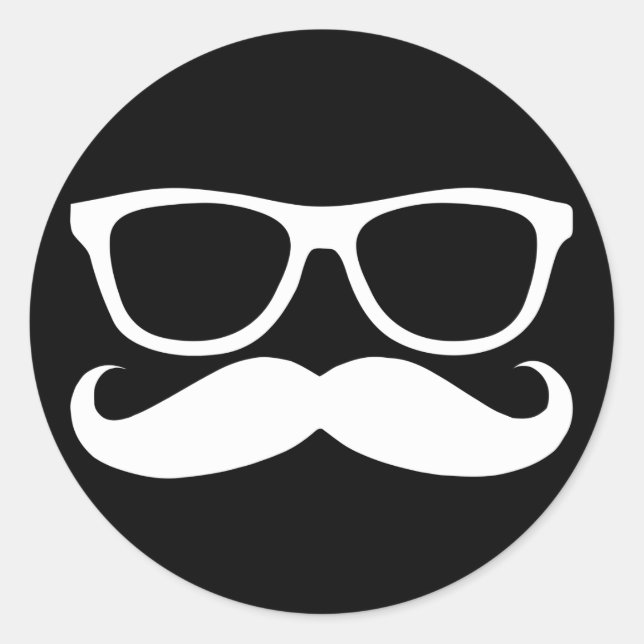 Mustache Nerd Runder Aufkleber (Vorderseite)