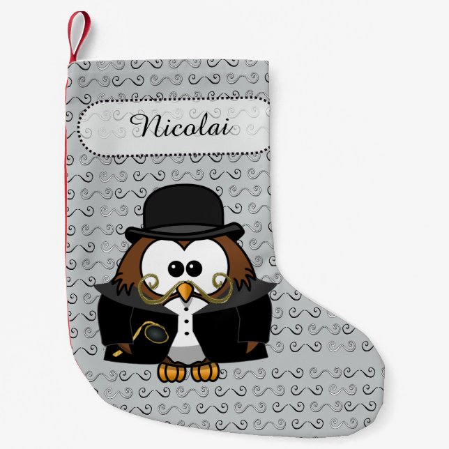 Mustache Owl Kleiner Weihnachtsstrumpf (Vorderseite)