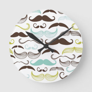 Mustache pattern, retro style 2 runde wanduhr