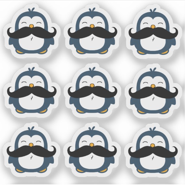 Mustache Penguin Set Contut Cut Aufkleber (Vorderseite)
