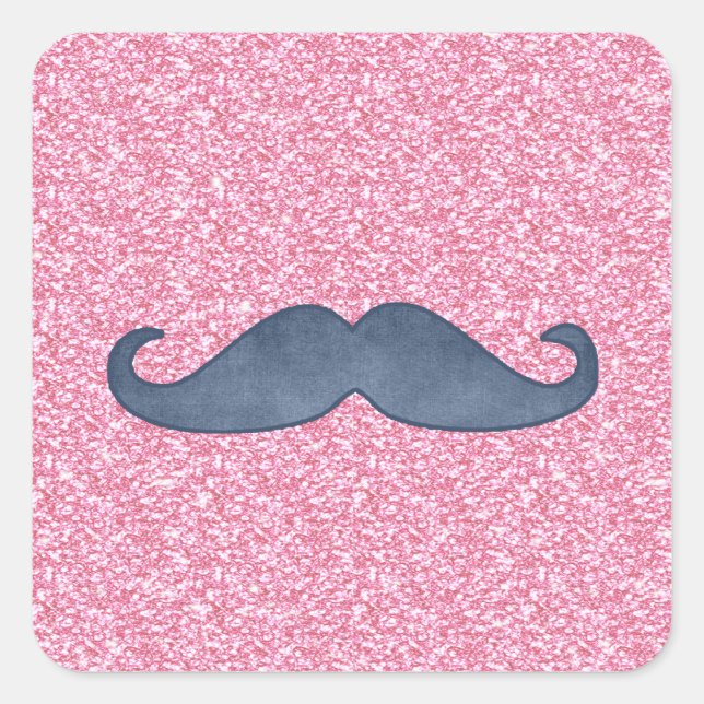 MUSTACHE PINK GLITZER FOTO QUADRATISCHER AUFKLEBER (Vorderseite)