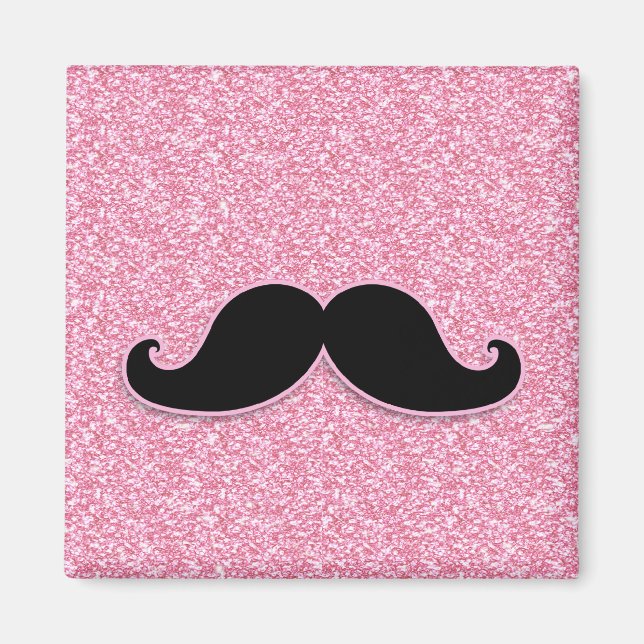 MUSTACHE-PINK-GLITZER MIT MUSTACHSCHWARZ MAGNET (Vorne)