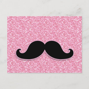 MUSTACHE-PINK-GLITZER MIT MUSTACHSCHWARZ POSTKARTE