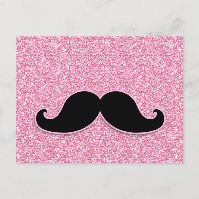 MUSTACHE-PINK-GLITZER MIT MUSTACHSCHWARZ POSTKARTE (Vorderseite)