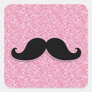 MUSTACHE-PINK-GLITZER MIT MUSTACHSCHWARZ QUADRATISCHER AUFKLEBER