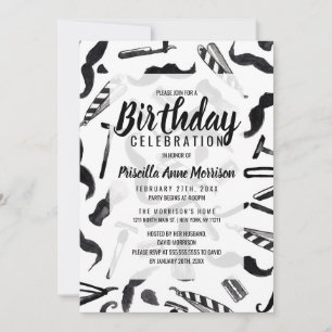 Mustache Razor Shaver Wasserfarbenmuster Einladung