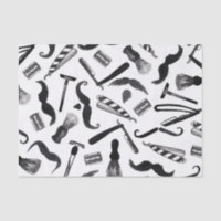 Mustache Razor Shaver Watercolor Barber Pattern