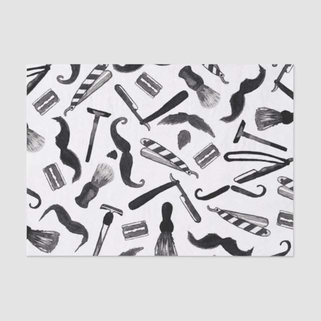 Mustache Razor Shaver Watercolor Barber Pattern Seidenpapier (Vorderseite)