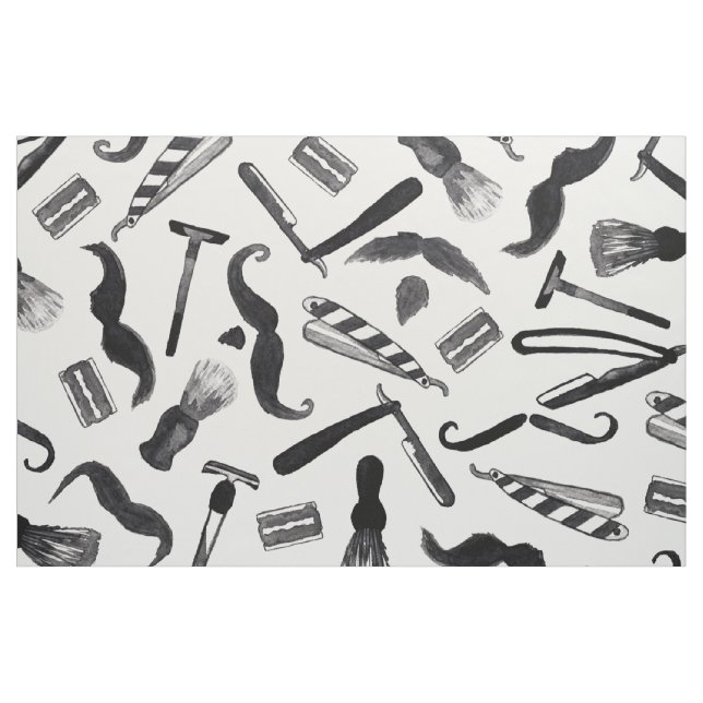 Mustache Razor Shaver Watercolor Barber Pattern Stoff (Yard (91,4 cm))