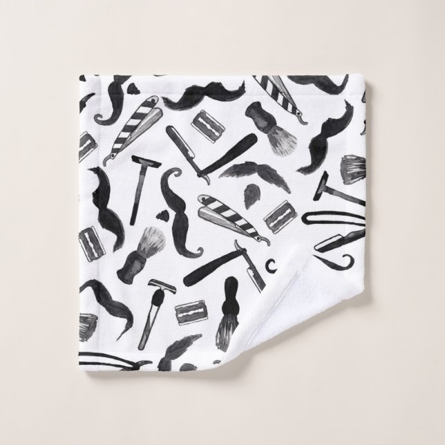 Mustache Razor Shaver Watercolor Barber Pattern Waschlappen (Waschlappen)