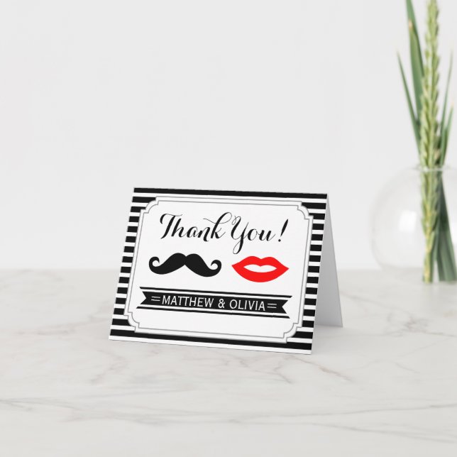 Mustache & Red Lips Wedding Strip Danke Karten (Vorderseite)