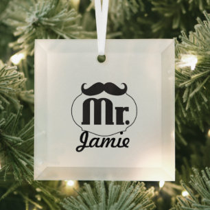 Mustache Retro Vintager Hipster Geschenke Ornament Aus Glas
