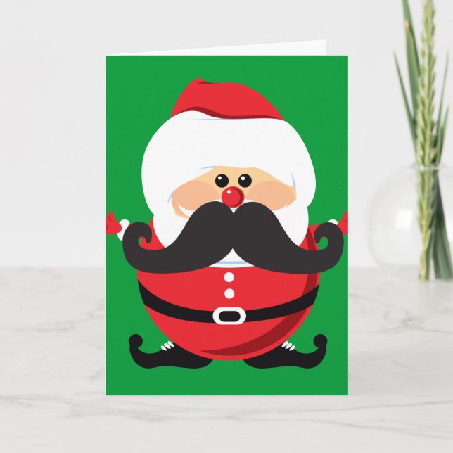 Mustache Santa Claus Feiertagskarte (Vorderseite)