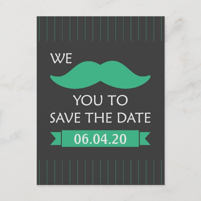 Mustache Save the Date Ankündigungspostkarte (Vorderseite)