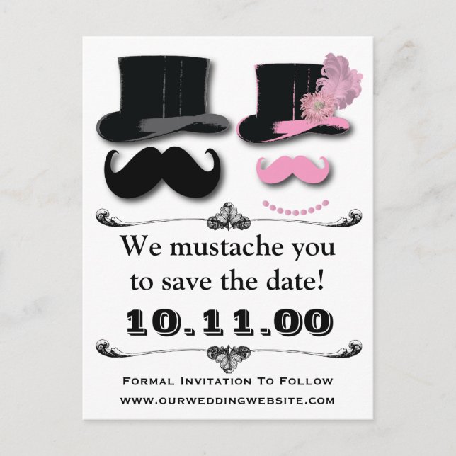 Mustache Save the Date Card Ankündigungspostkarte (Vorderseite)
