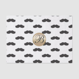 Mustache Schwarz-weiß Gold Monogram Party Seidenpapier
