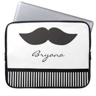 Mustache Schwarz-weiß Stripes Laptop Sleeve Case