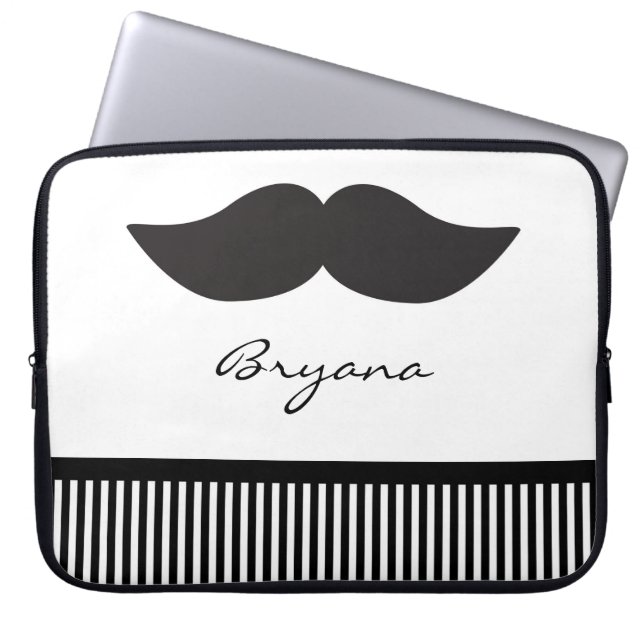 Mustache Schwarz-weiß Stripes Laptop Sleeve Case (Vorderseite)