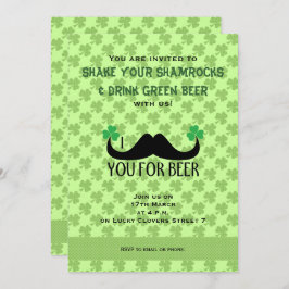 Mustache Sie Bier St Patrick Day Clovers laden Einladung