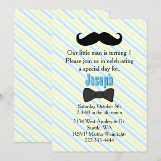 Mustache Striped Erster Geburtstag Einladung