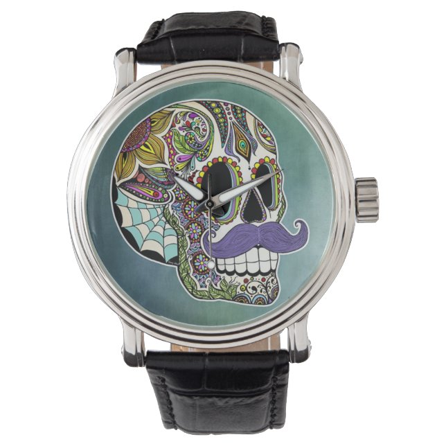 Mustache Sugar Skull Watch Armbanduhr (Vorderseite)
