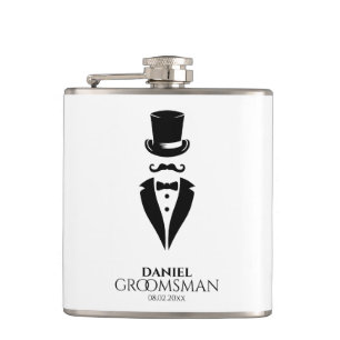 Mustache Tux personalisieren Trauzeugen Flachmann