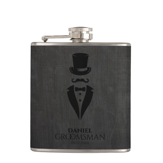 Mustache Tux personalize Trauzeuge Flachmann (Vorderseite)
