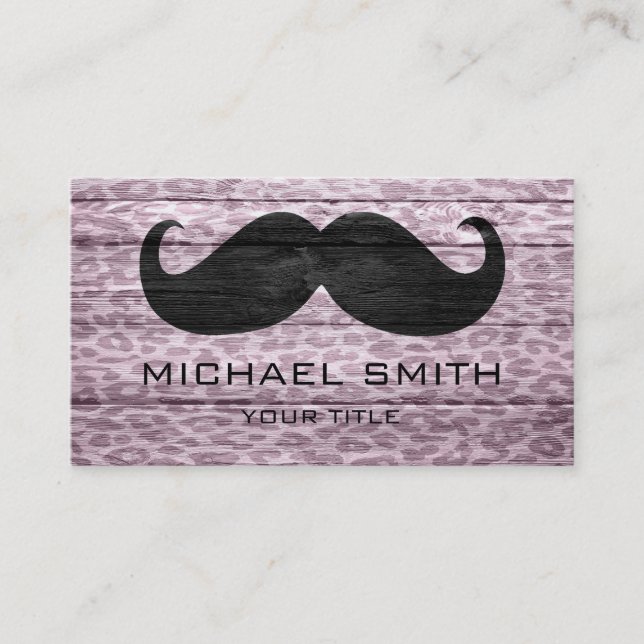 Mustache über Leopard Holztextur #5 Visitenkarte (Vorderseite)