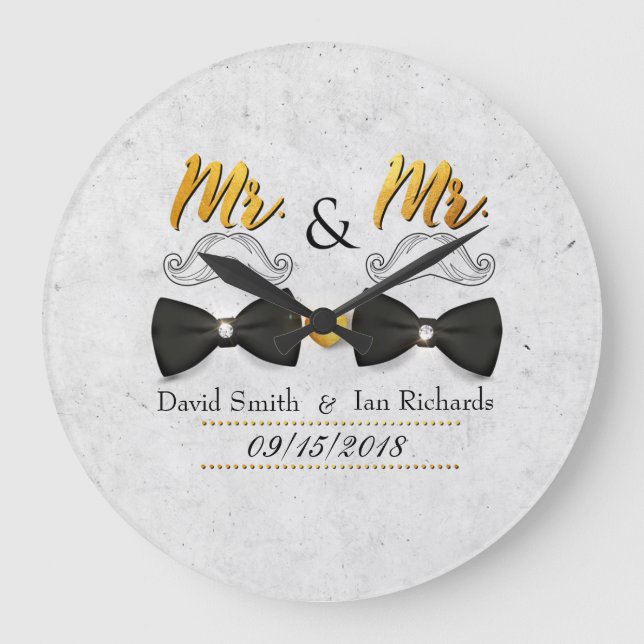 Mustache und Bogen für Herrn und Herrn Große Wanduhr (Vorderseite)