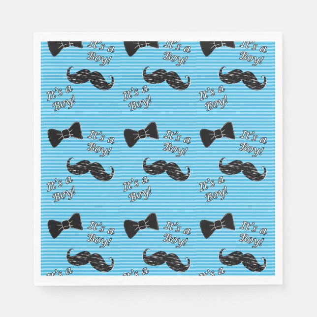 Mustache und Bowtie Blue Party Luncheon Napkins Serviette (Vorderseite)
