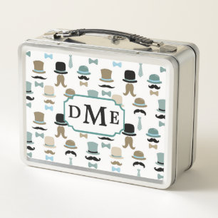 Mustache und Hat Pattern Monogram Metall Lunch Box