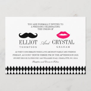 Mustache und Lippen Hochzeitsempfang Blk Text Einladung