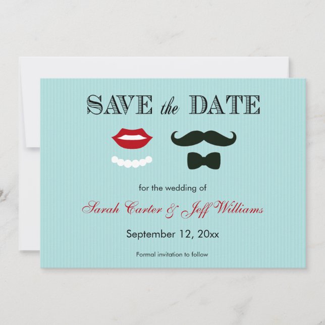 Mustache und Lips Aqua Strip Speichern Sie die Dat Save The Date (Vorderseite)
