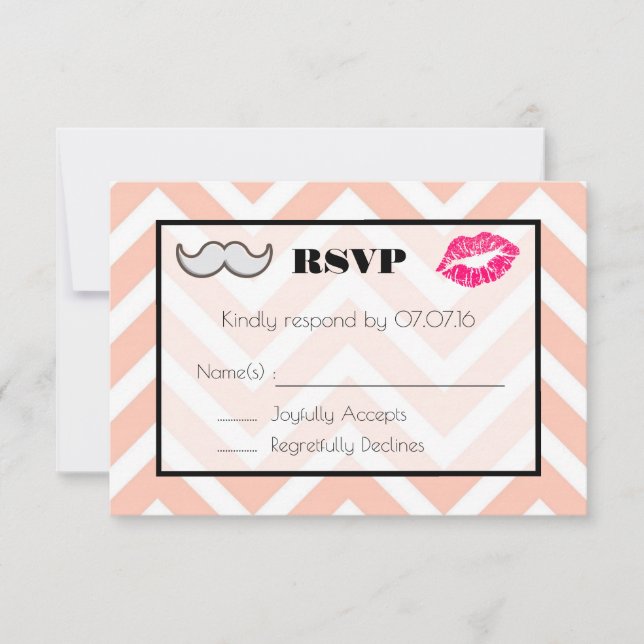 Mustache und Lips Wedding RSVP auf Peach Zickzack Karte (Vorderseite)