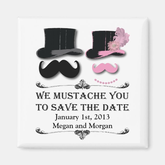 Mustache und Top Hat speichern das Date Magnet (Vorne)