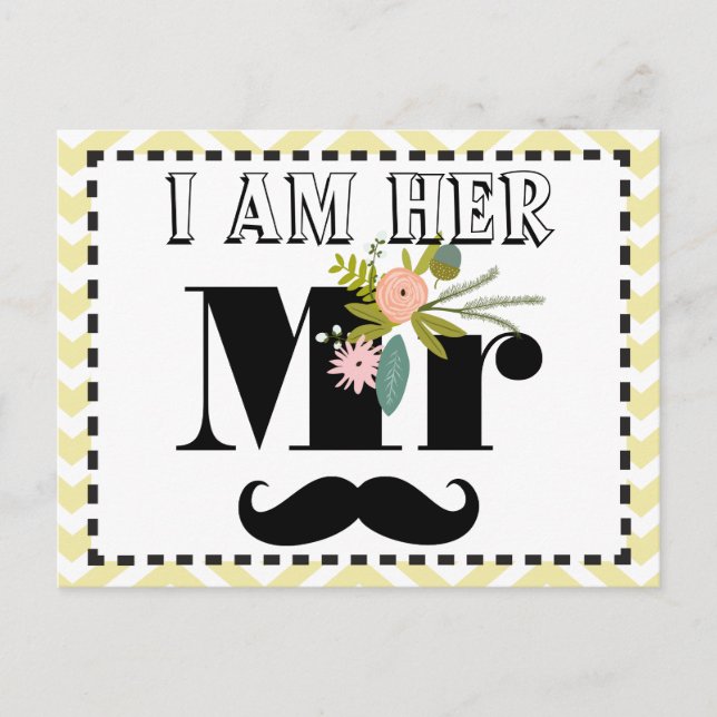 Mustache Wedding Foto Prop Ich bin ihr Mr. Postkarte (Vorderseite)