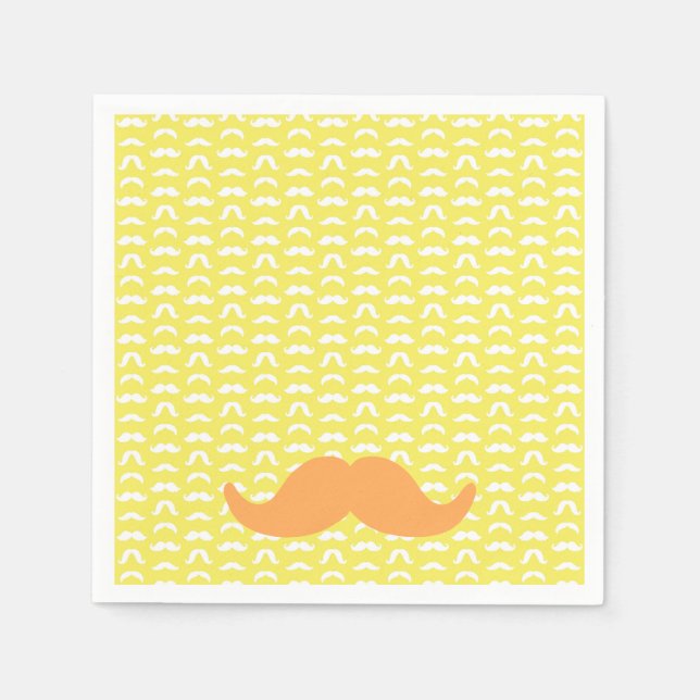 Mustache Yellow Orange Hipster Trendy Retro Fun Serviette (Vorderseite)