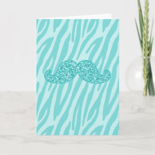 MUSTACHE ZEBRA-STREIFEN MIT AQUAMARINEM GLITZER KARTE