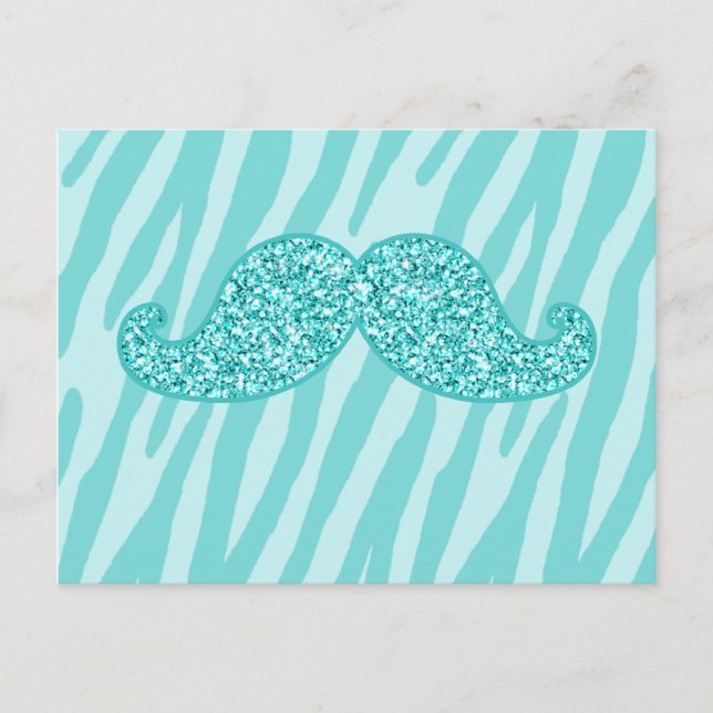 MUSTACHE ZEBRA-STREIFEN MIT AQUAMARINEM GLITZER POSTKARTE (Vorderseite)