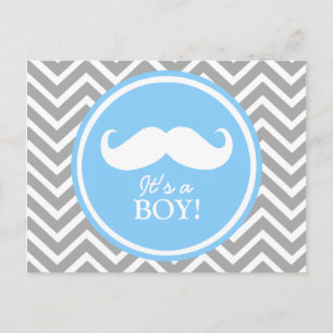 Mustache Zickzack Babydusche Einladungspostkarte