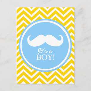 Mustache Zickzack Babydusche Einladungspostkarte