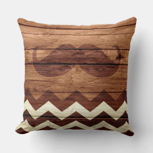 Mustache Zickzack Vintages Holz #3 Kissen