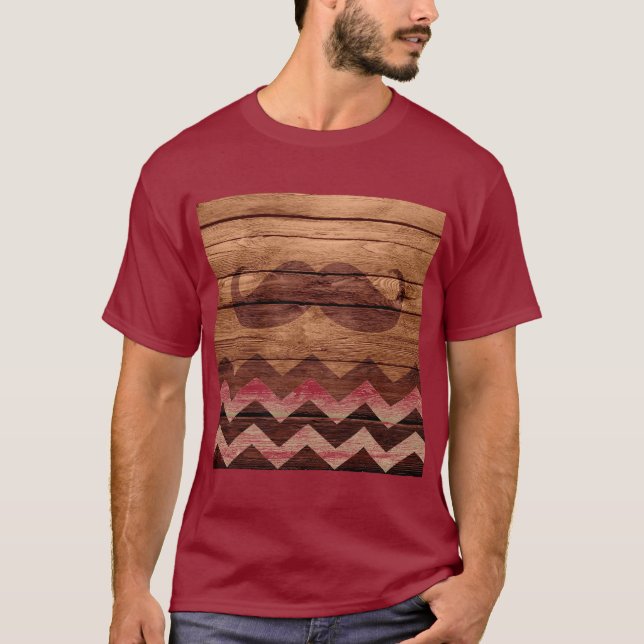 Mustache Zickzack Vintages Holz #3 T-Shirt (Vorderseite)