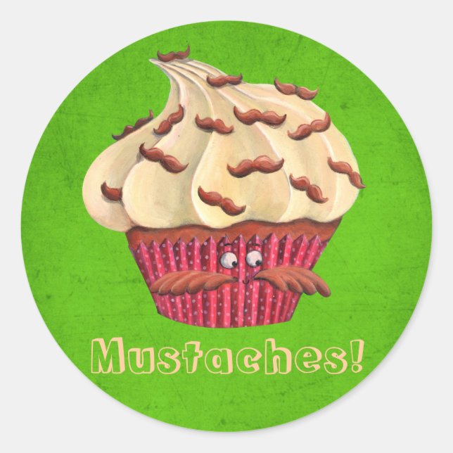 Mustached Cupcake Runder Aufkleber (Vorderseite)