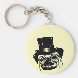 Mustached Mops Schlüsselanhänger
